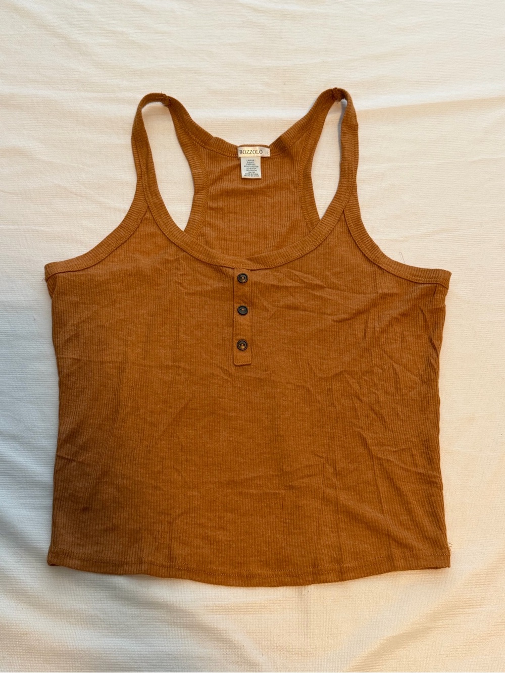 Bozzolo Women's Mustard Yellow Ribbed Tank Top with Button Detail NWOT